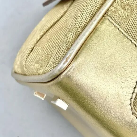 SALE! Vintage Gucci Princy GG Logo Gold Bowler Boston Bag Satchel Canvas Leather - Picture 15 of 16